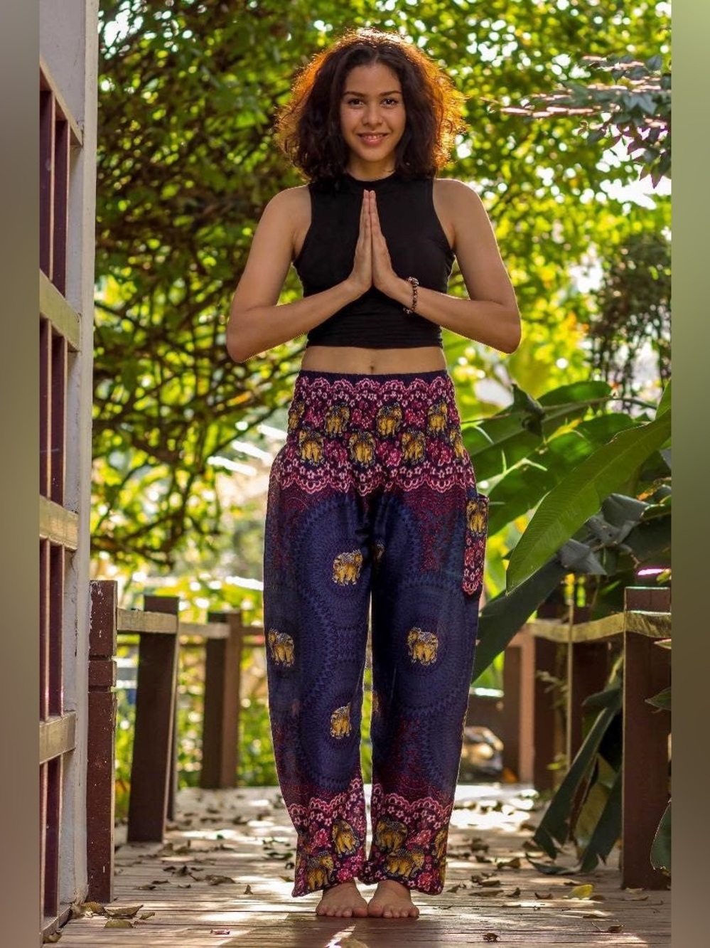 Kathmandu Navy Blue & Yellow Elephant Pants - small